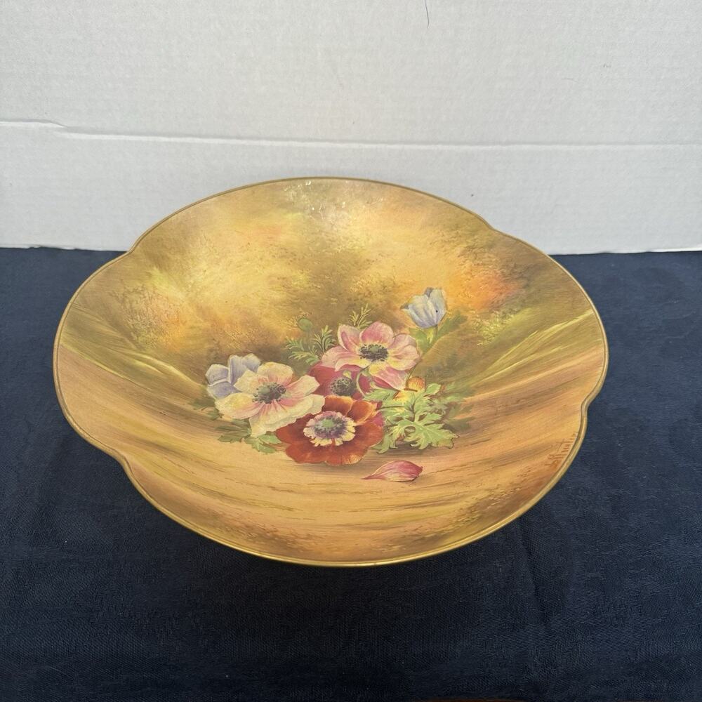 Royal Winston‎ Grimwades Footed Yellow/Brown Floral Serving Bowl # 5633 Merlin